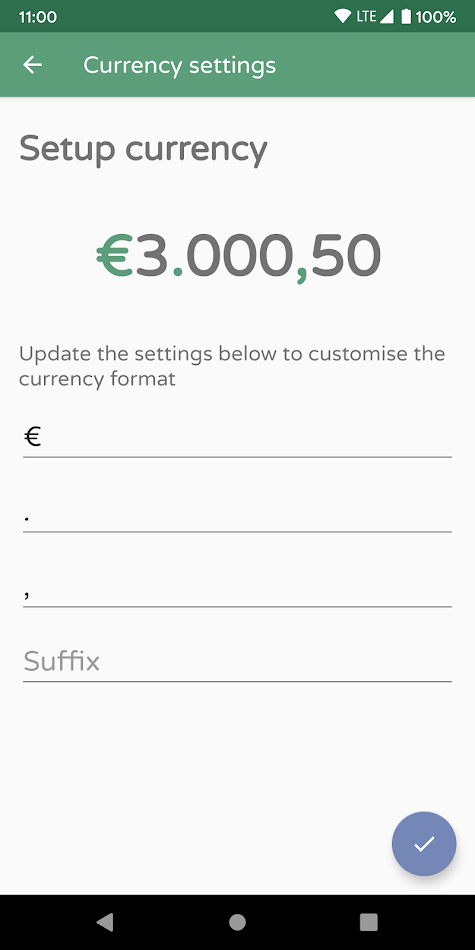 Currency setup screen