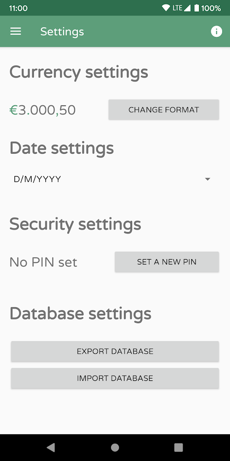 Settings screen