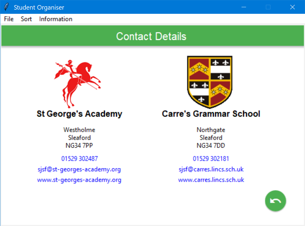 Contact details screen